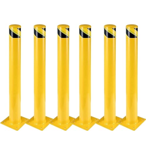 6 Pcs Safety Bollard,36 Inch High Heavy-Duty Yellow Safety Bollard Steel Posts,4.5 Inch Diameter,Safety Bollard with 16 Anchor Bolts - Ideal for Traffic Control, Driveway Barriers,Parking Poles - size: 6pcs-36in