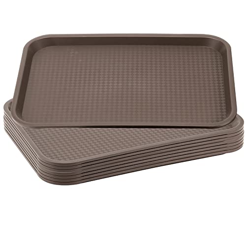 Fast Food Tray, SEHOI 8 Pack 16 x 12 Inches Plastic Fast Food Serving Tray, Coffee Color Rectangular Cafeteria Tray for Restaurant, Kitchen, Party, Picnic