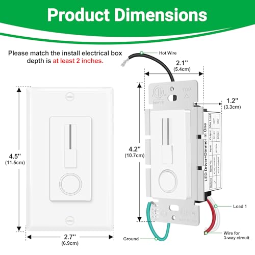 Greencycle 60W 12V LED Driver and Dimmer Switch,Compatible with Only 12VDC LED Strip Lights and Fixtures,Single Integrated Unit, Converts 120V AC to 12V DC, Neutral Wire Required, ETL - color: 12V Strip Driver Dimmer