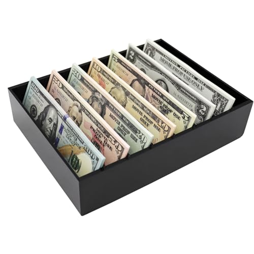 Money Organizer for Cash, 8 Compartment Black Acrylic Money Holder, Cash Tray, Cash Box, Cash Organizer for Bills - color: Black