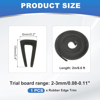 PATIKIL 1/8" Rubber Edge Trim, 6.6 ft Flexible U Channel Flat Bottom - size: 6.6ft x 0.1" x 0.2" x 0.4"