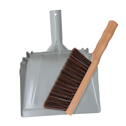 Metal Dust Pan and Brush Set Heavy Duty for Fireplace Garage Shop 9" Wide - style: Steel Dustpan