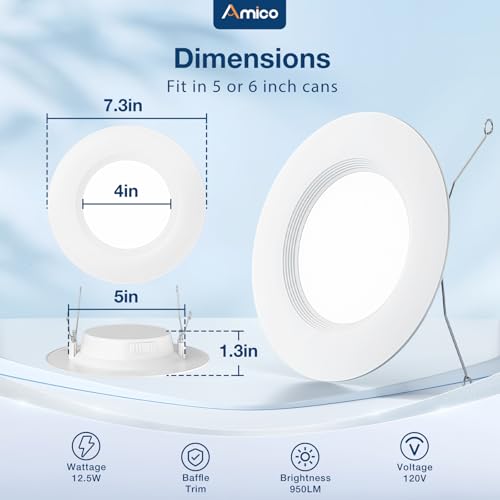 Amico 24 Pack 5/6 inch LED Recessed Lighting, Retrofit Can Lights, White - color: White, size: 6 Inch