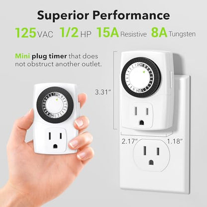 BN-LINK U47 Indoor Mini 24-Hour Mechanical Outlet Timer, 3-Prong, 4-Pack - size: 3-Prong, 4-Pack, 1 Outlet, Mini