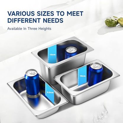 Hotel Pans With Lids 1/4 Quarter Size 6 Inch Stainless Steel Food Pans - color: 1/4 Size, size: 6" Deep