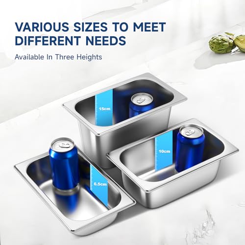 Hotel Pans With Lids 1/4 Quarter Size 4 Inch Stainless Steel Food Pans - color: 1/4 Size, size: 4" Deep