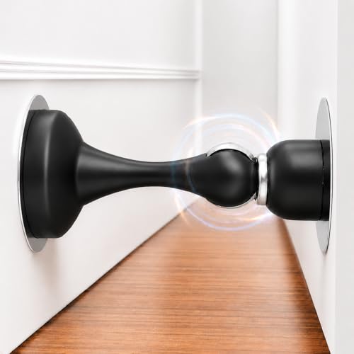 Magnetic Door Stop No Drilling Door Stop with 3D Adhesive Tapes Keep Door Open Door Stainless Steel Screws for Stronger Mount (Black) - color: Black, size: 1 Pack