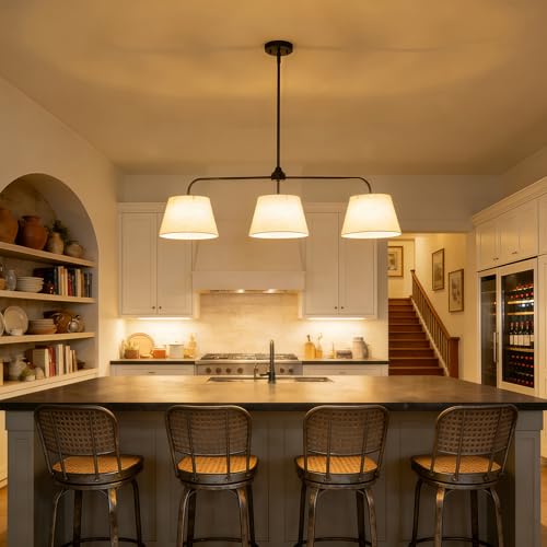 40" Linear Chandeliers for Dining Room, Black Kitchen Island Lighting - color: Black