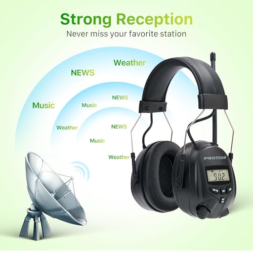 AM/FM Radio Headphones 25dB NRR,Noise Reduction Safety Earmuffs,Digital Display Headset,Powered by AA Battery,Hearing Protection for Walkman Mowing Lawn Work,Black - color: Black