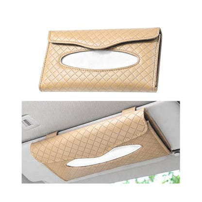 Car Visor Tissue Holder, Clip-on, Large Opening, PU Leather, Khaki - color: Khaki