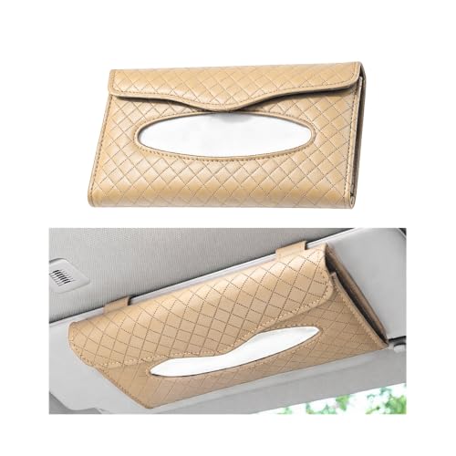 Car Visor Tissue Holder, Clip-on, Large Opening, PU Leather, Khaki - color: Khaki