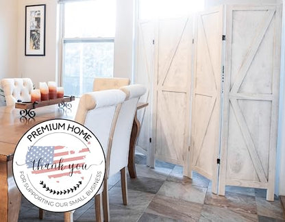 Premium Home 4-Panel Room Divider, Rustic White Barn Door K-Pattern Screen - color: Rustic White - K Pattern - 4 Panel