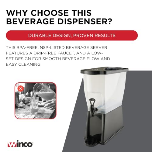 Winco 3 Gallon Slim Plastic Beverage Dispenser with Base