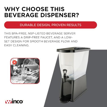 Winco 3 Gallon Slim Plastic Beverage Dispenser with Base