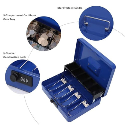 xydled Cash Box with Combination Lock, Metal Money Safe Storage box, Blue - color: Blue Combination Lock