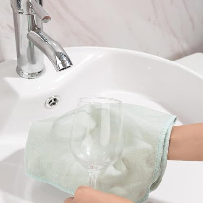 Puomue 6 Pack Microfiber Glass Cleaning Cloth, 16 Inch x 16 Inch, Lint Free Quickly Clean Window, Glasses, Windshields, Mirrors, and Stainless Steel, Green - color: Green