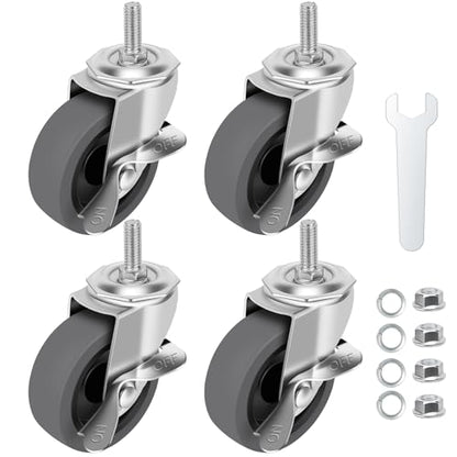 Caster Wheels, 3" Locking Swivel Threaded Stem Casters Set of 4 - color: Grey, size: Grey-4pack