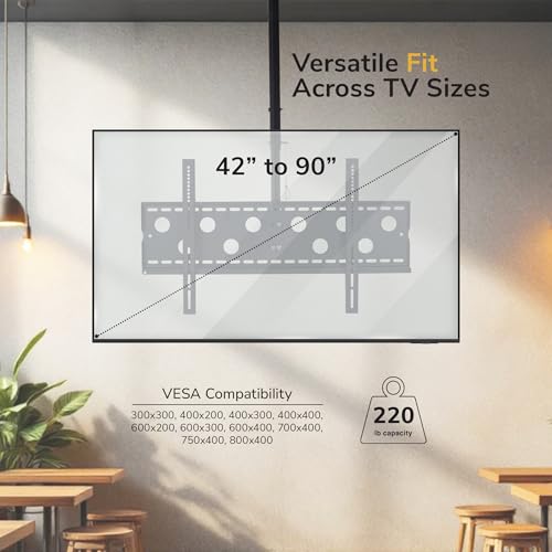 Mount-It! Ceiling TV Mount for 42–98 Inch TVs – Full Motion Swivel, Tilt & Height Adjustable Bracket, 220 lb Heavy-Duty Capacity, VESA 800x450, Sloped Ceilings & Corners – Home & Commercial Use - size: Large Single