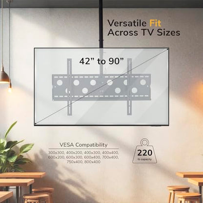 Mount-It! Ceiling TV Mount for 42–98 Inch TVs – Full Motion Swivel, Tilt & Height Adjustable Bracket, 220 lb Heavy-Duty Capacity, VESA 800x450, Sloped Ceilings & Corners – Home & Commercial Use - size: Large Single