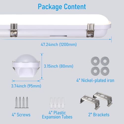 LEONLITE 3CCT 4FT LED Vapor Tight Light, 90-Min Emergency Battery Backup