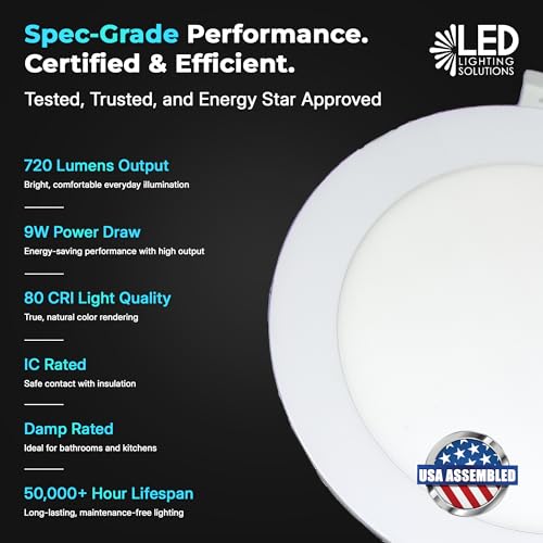 LED & Lighting Solutions 4" Dimmable Ultra Slim, Battery Powered recessed Lights, 9W 720 Lumens, CCT Selectable 2700K-6000K, 4 Inch Ceiling Light w/ 90 Min Battery Backup, ETL/IC/Damp Rated. - color: 5000K, size: 4"