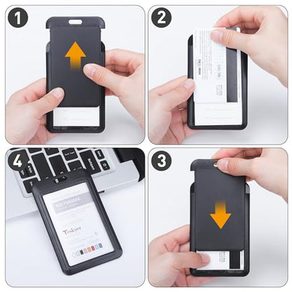 Teskyer 3 Pack Sliding ID Badge Holder, Vertical, Black - color: Black