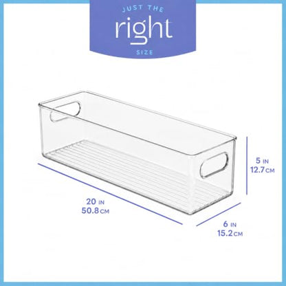 primebox Plastic Food Storage 2 Pack Clear Container Bin with Handles for Organizing Kitchen, Pantry, Refrigerator, Freezer, Pantry, Cabinet, Closet, Bathroom. 20”x6”x5” - size: 20x6x5