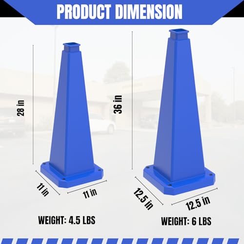 28 inch Blue Safety Caution Cones Blank, Safety Road Cones Unprinted with Heavy Rubber Weighted Base for DIY Custom Messaging Hazard Warning (6 Pack) - color: BLANK/BLUE, size: 28 inch