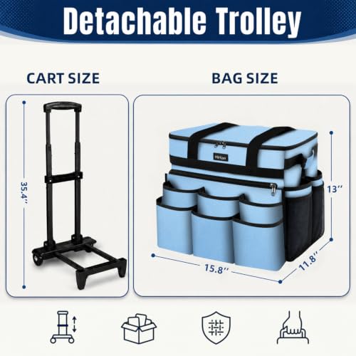 Large Rolling Cleaning Caddy Bag with Telescoping Cart, Blue - color: Blue