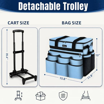 Large Rolling Cleaning Caddy Bag with Telescoping Cart, Blue - color: Blue