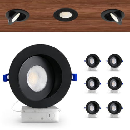 Aosclex 6 Pack 6 Inch Adjustable Gimbal 5CCT Recessed LED Light 15W 1700LM - color: Black-6inch, size: 6 Pack
