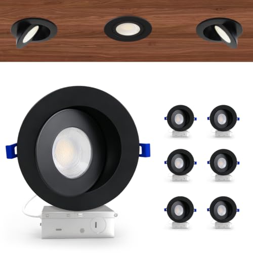 Aosclex 6 Pack 6 Inch Adjustable Gimbal 5CCT Recessed LED Light 15W 1700LM - color: Black-6inch, size: 6 Pack
