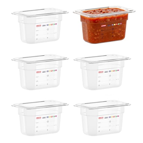 6-Pack 1/9 Size 4" Deep Polycarbonate Food Pans, NSF Commercial Clear Food Pan, Hotel Pan for Sauces, Condiments & Small Prep, Food-Grade with Label Area - color: 1/9 Size, size: 4" Deep