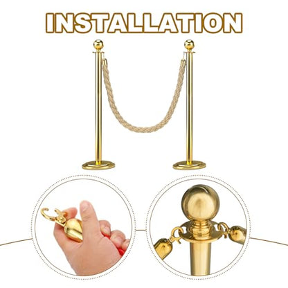 MECCANIXITY Twisted Stanchion Rope 3.28 Ft/1 M, Barrier Rope Twisted Post Ropes with Snap Hooks for Posts Stands Queue Divider Crowd Control, Champagne Golden - color: Champagne Golden, size: 3.28 Ft
