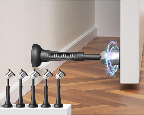 5PCS Magnetic Door Stop, 3.94Inch Spring Door Stoppers for Wall - color: Black