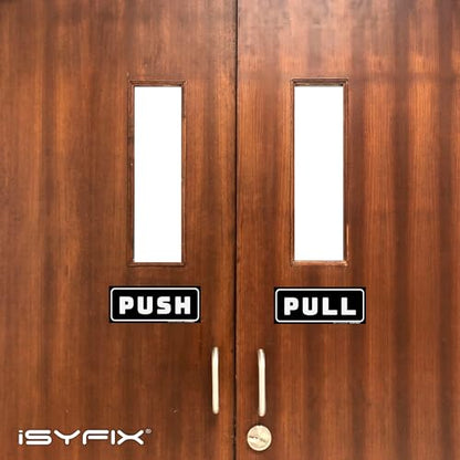 iSYFIX Push Pull Stickers Sign, 6x2.4 Inch, 2 Pack, Black/White - color: Black / White, size: Horizontal 2.4x6