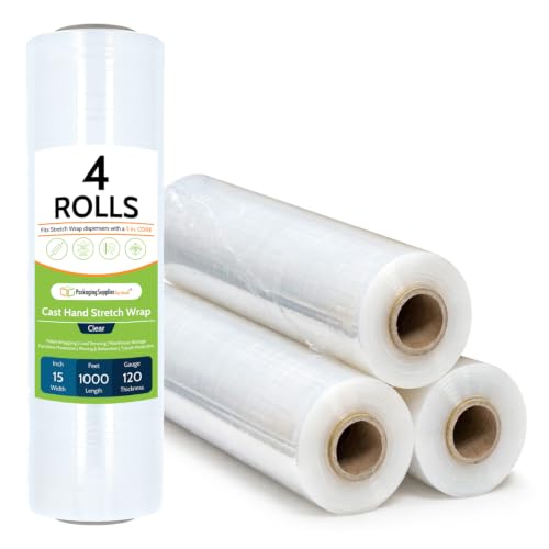PSBM Cast Hand Stretch Wrap Plastic Shrink Film 15" x 1000' 120 GA 4 Rolls - size: 15 Inch, style: 120 GA