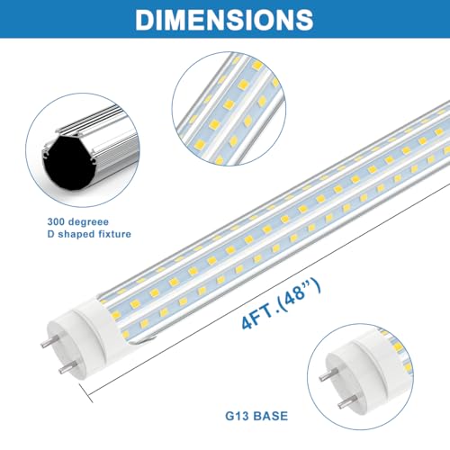 SHOPLED 4FT T8 LED Tube Light - 36W 4680LM 6000K, D-Shaped Type A+B 4Pack