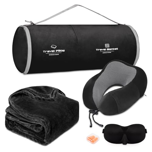 urnexttour Travel Pillow and Blanket Set Neck Pillow Airplane Foam Black - color: A-black