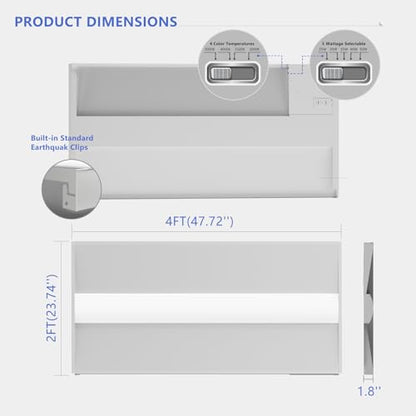 RMC 2x4 LED Troffer Light,Selectable 4CCT,7000 LM,0-10V Dimmable,4Pack - size: 2x4 4pack