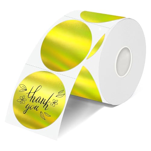 2 Inch Round Holographic Thermal Labels, Waterproof Direct Thermal Stickers, Self-Adhesive Circle Label for Small Business DIY Logo QR Code, Gold (200 Pcs/Roll) - color: Holographic Gold, size: 2 Inch