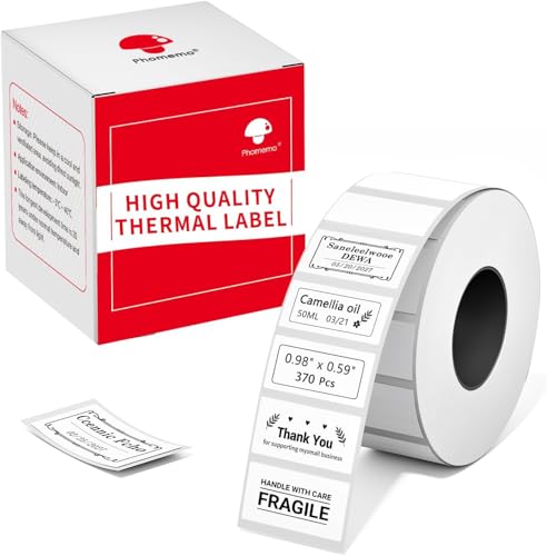 Phomemo M110 Labels- 370 Pcs for M110/M100/M220/M221/M108/M250/M260 Label Printer, 0.98" X 0.59"(25x15mm), Small Address Label,Home, Office - size: 0.98" x 0.59"
