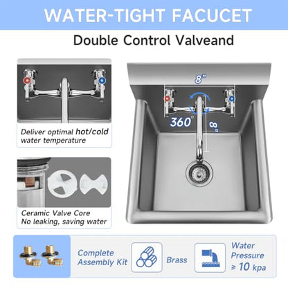 ROCKPOINT Stainless Steel Prep & Utility Sink with 8" Faucet, 1 Compartment Commercial Handmade Sink with 15" D x 15" W x 12" H Bowl for Restaurant,Kitchen,Laundry,Hotel and Home - size: 15"W x 15"D, style: compartment sink