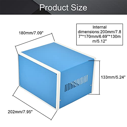 Fielect Electronic Enclosure Project Box Blue Metal DIY Case Junction Box, 8.27" x 7.09" x 5.51" - size: 8.27" x 7.09" x 5.51"
