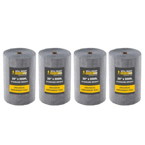 (4 Rolls) Universal Absorbent Pads Roll 30" x 300' - Absorbs Up to 80 gal. per roll, Perforated Industrial Spill Pad for Oil, Coolant & Water - Gray Sorbent Pads, Wide Spill Absorbent Pads - color: 30" x 300' Standard Roll, size: 4