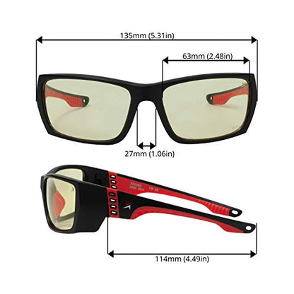 X Power ANSI Z87+ Safety Sunglasses Impact Resistant Polycarbonate Lens & Double Injection Frame - color: 003 Black & Red Frame / Yellow Lens