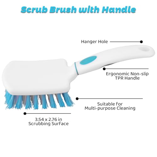 3 Pack Scrub Brush Set, Heavy-Duty Scrub Brushes for Cleaning Bathroom