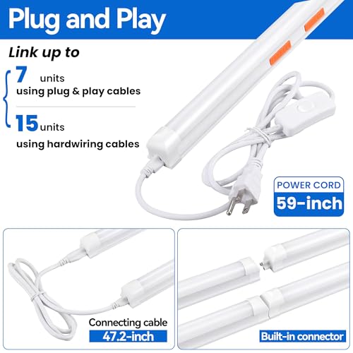 6-Pack LED shop lights 4ft, 3000k-6500k CCT adjustable,15W-40W adjustable Linkable shop lights frosted cover, 5,600LM T8 Integrated tube, Plug and Play LED ceiling lights for Garage,Workshop,basement