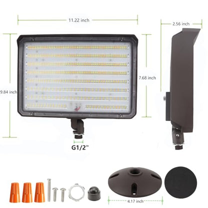 2Pack Dusk to Dawn Outdoor 180W LED Flood Light with Knuckle & Plate Mount, 3000K/4000K/5000K Color Selectable, ETL Commercial LED Security Lighting - size: 180W
