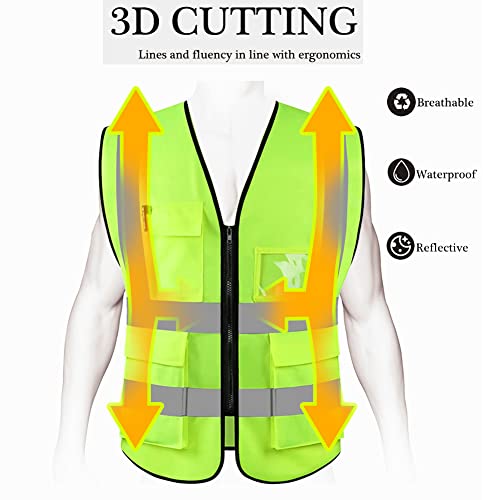 HYCOPROT High Visibility Safety Reflective Vest with Pockets and Zipper, Meets ANSI/ISEA Standards - color: Yellow, size: XX-Large